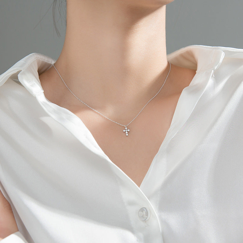 Sterling Silver Cross Necklace - Adjustable Chain Secondary image