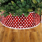 Sequined tree skirt detail showing bead cloth texture