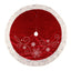 48-inch red velvet tree skirt with snowflake embroidery and lace trim in festive holiday setting