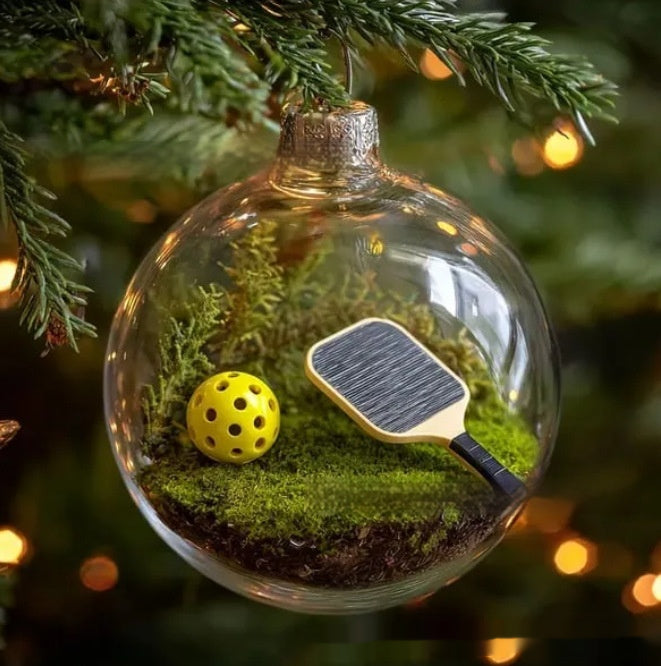 Baseball glass ornament with carved details for Christmas tree display