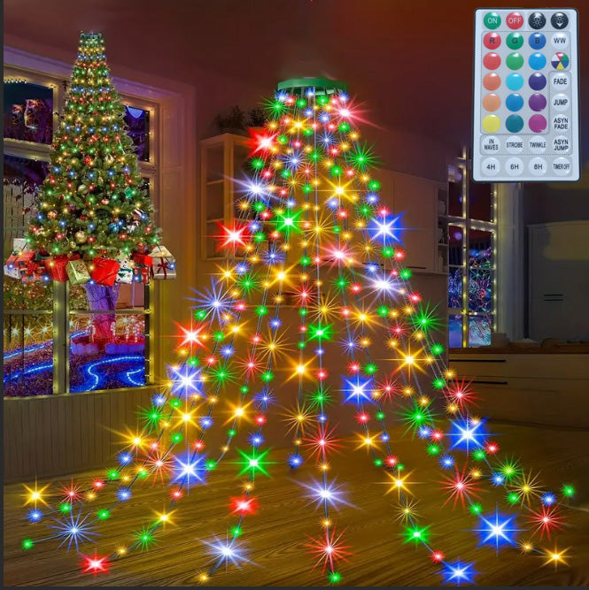 Festive room decorated with LED Christmas light strings casting warm glow - Christmas lights - love