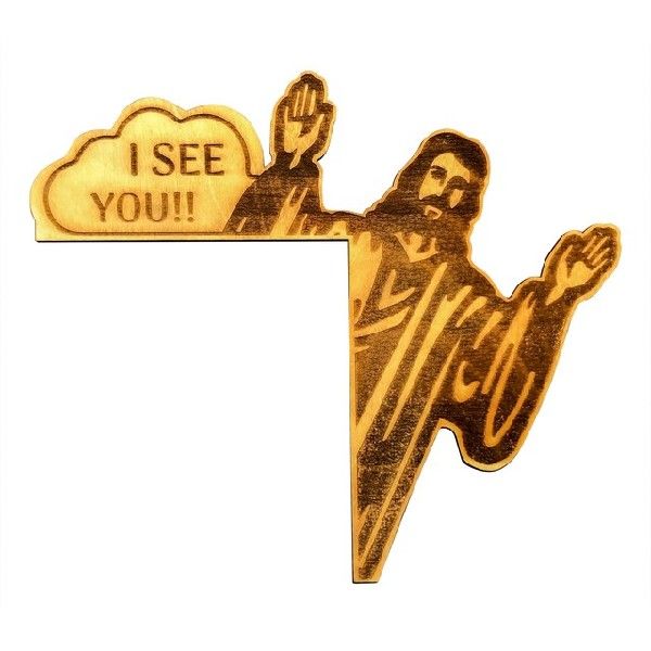 Artistic wooden Jesus figure with angel detail for door frame display