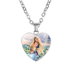 Religious heart pendant necklace with glass portrait detail