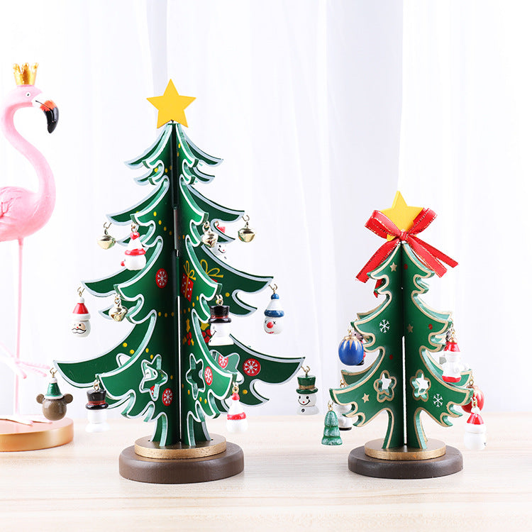 Handcrafted wooden Christmas tree ornament displaying warm festive spirit in a charming arrangement