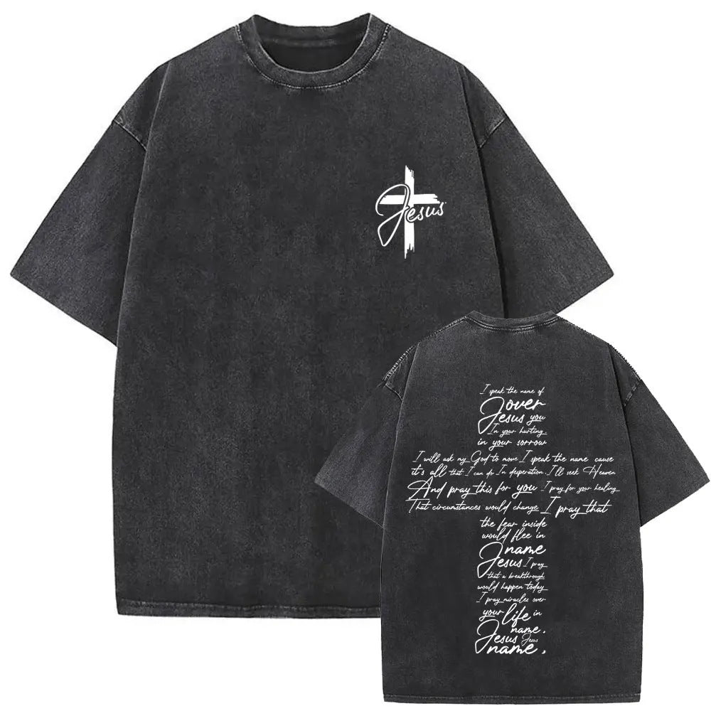 Black vintage-washed Jesus Forgive Father t-shirt for men Main image