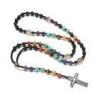Handmade multicolored stone cross pendant on rosary beads