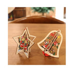 Wooden bell ornament featuring classic Christmas silhouette