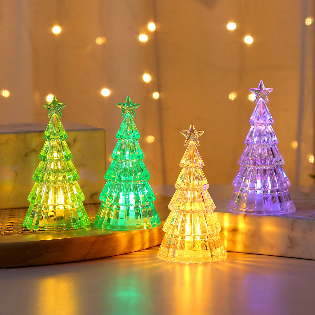 Small green Christmas tree lamp with colored lights