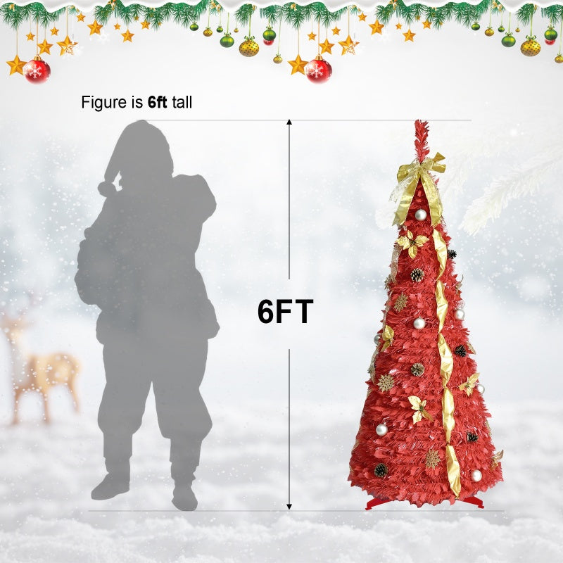 Pre-lit 6FT pop-up Christmas tree with festive decorations in a warm indoor setting Main image