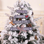 Five-pointed wooden star Christmas ornament with alphabet letters hanging on tree - faith Christmas decor