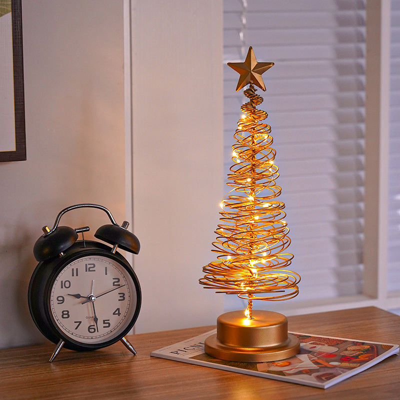 Golden Christmas tree LED light ornament for indoor holiday decoration