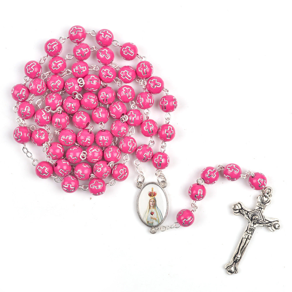 Acrylic rosary beads in 8mm square size on ball chain necklace