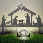 Elegant black iron silhouette featuring nativity characters for wall hanging