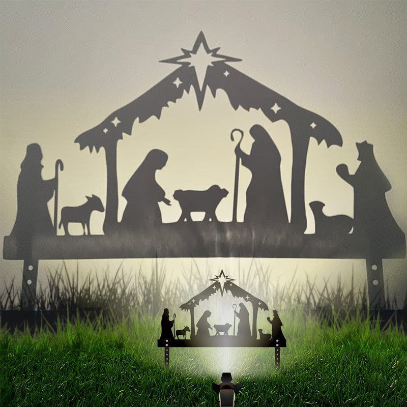 Elegant black iron silhouette featuring nativity characters for wall hanging