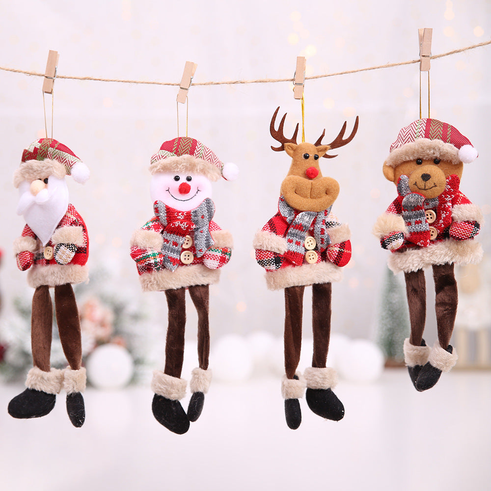Colorful Christmas tree ornaments with rustic fabric texture