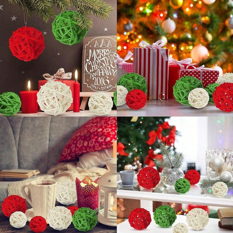 Festive table setting with rattan balls as decorative accent pieces