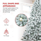 Detailed view of pine cones nestled in flocked Christmas tree branches