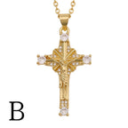 Close-up of intricate cross pendant detail on chain