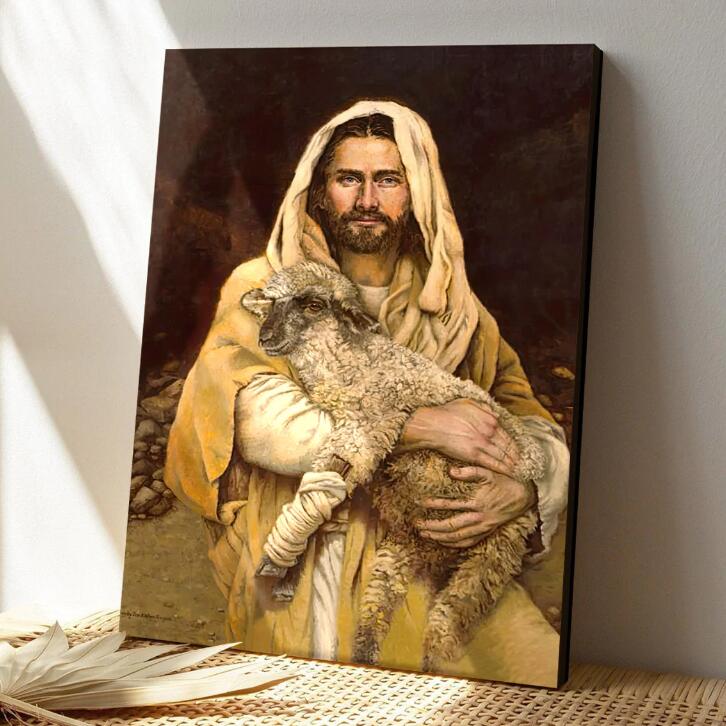 Nordic style canvas wall art featuring Jesus with sheep