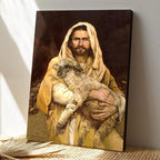 Nordic style canvas wall art featuring Jesus with sheep