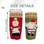Close-up of cloth wine bottle cover showcasing holiday-inspired finish
