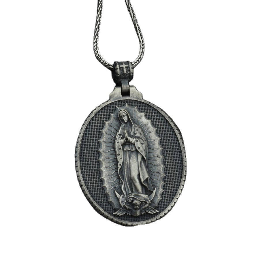 Devotional Catholic necklace with Virgin Mary pendant and curb chain