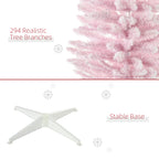 Assembled pink artificial Christmas tree with snow-flocked design for indoor holiday display