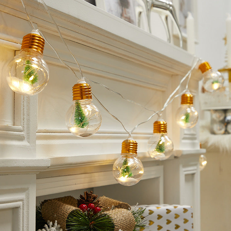 Silver head Christmas light bulbs on festive string for holiday atmosphere