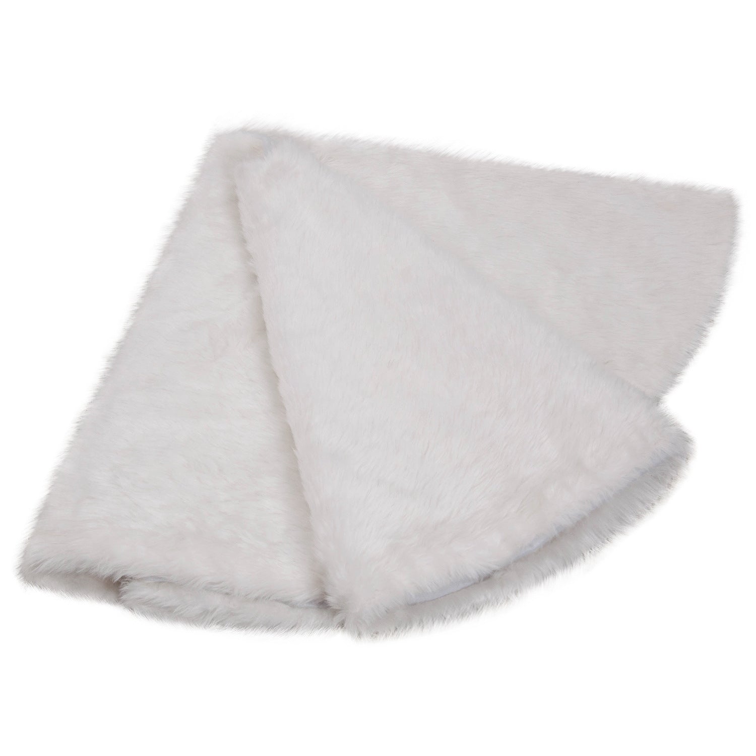 White plush Christmas tree skirt displayed flat showing full circular shape and plush texture for Christmas home decor Main image