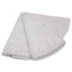 White plush Christmas tree skirt displayed flat showing full circular shape and plush texture for Christmas home decor
