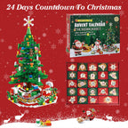 Close-up of small Advent countdown boxes on Christmas tree building set