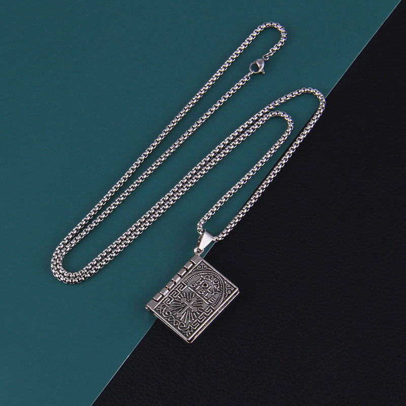 Jesus Christ turnable book pendant in electroplating alloy with stainless steel chain
