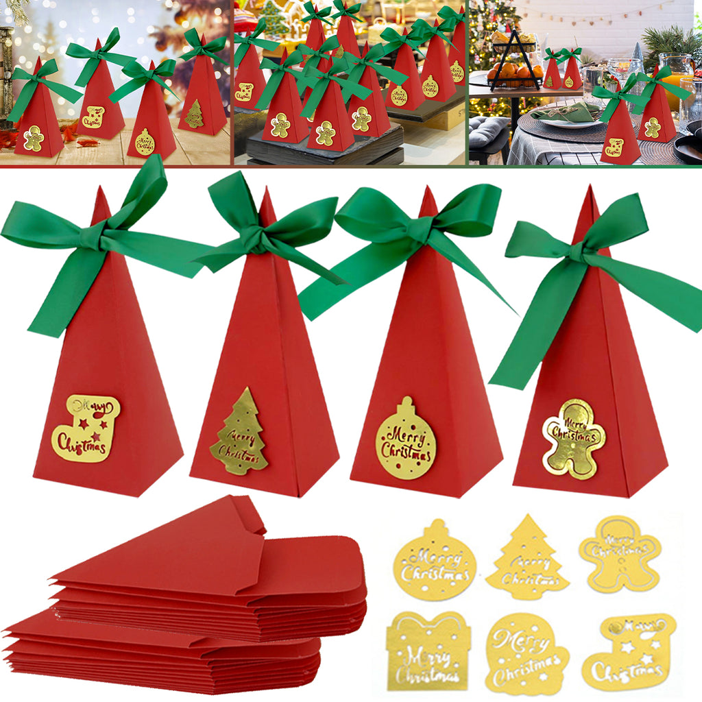Bulk Christmas treat boxes in triangle shape close-up