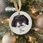 Close-up view of personalized pet portrait on porcelain ornament
