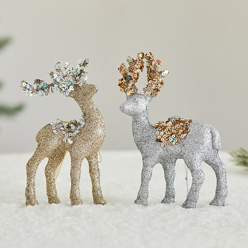 Flocked Sequined Elk Christmas Ornament - Christian Home Decor