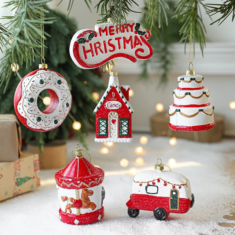 Painted Plastic Christmas Tree Ornament Set - Festive Holiday Decorations - Christian Jewelry