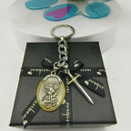 Jesus shield keychain with vintage knight aesthetic on adjustable chain for everyday carry