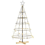 Sleek black pine cone tree with warm brown pine wood stand as modern Christmas decoration