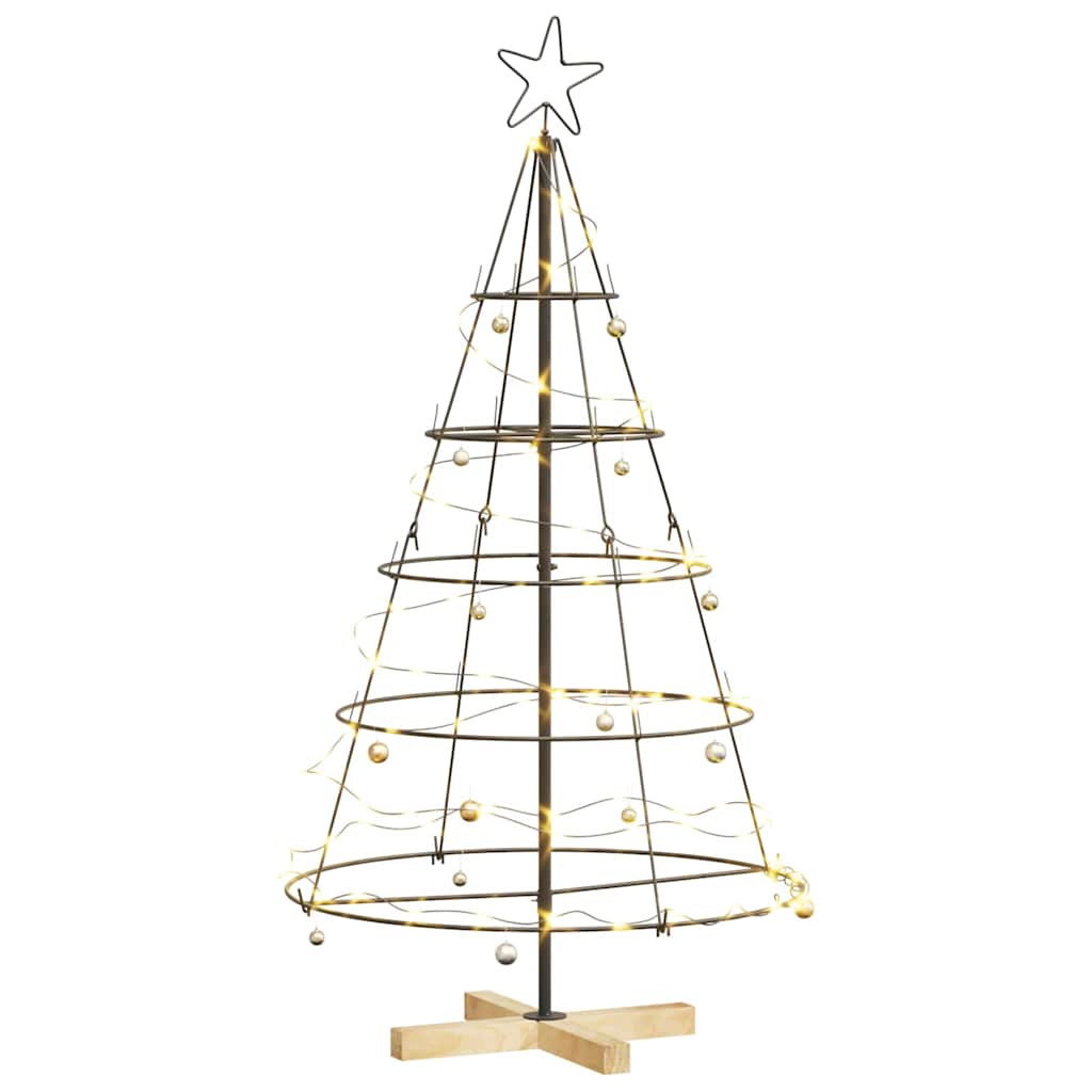 Sleek black pine cone tree with warm brown pine wood stand as modern Christmas decoration