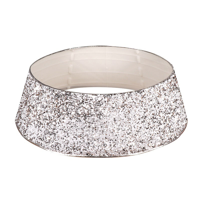 Christmas tree skirt sparkling with sequins creating luminous base for holiday decorations