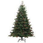 Green Christmas tree with decorative cones and berries showcasing full foliage