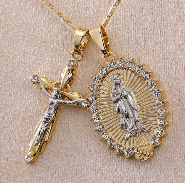 Catholic faith jewelry necklace close-up view