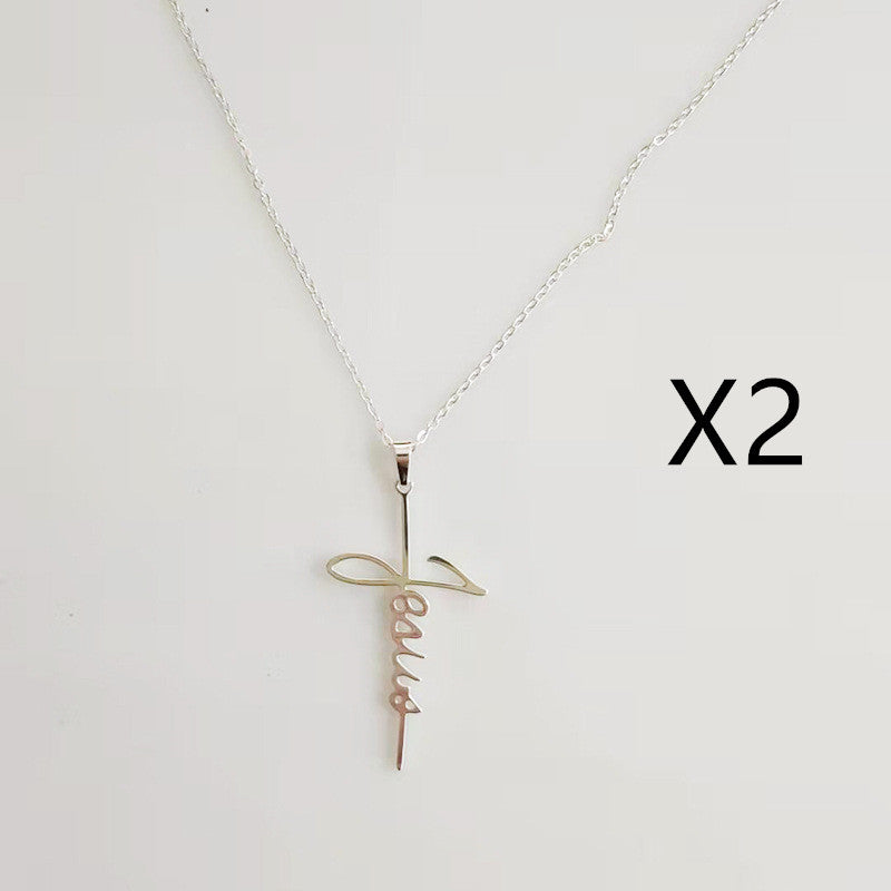 Woman wearing delicate cross necklace for daily faith expression