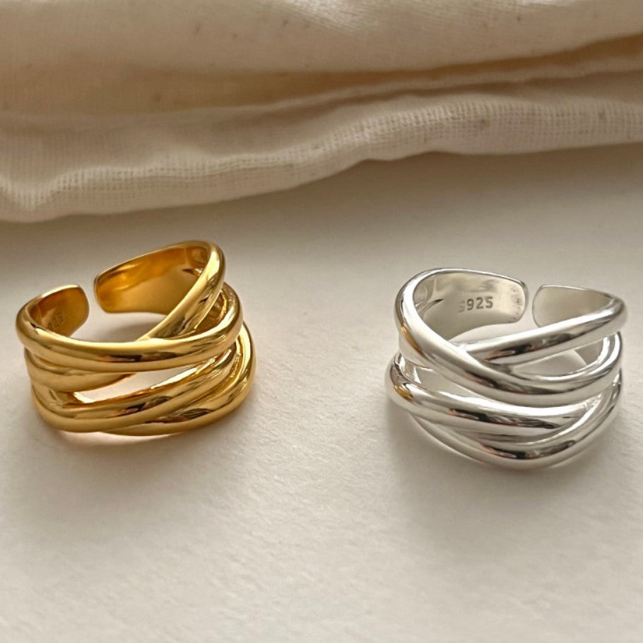 Adjustable cross ring flat lay on soft fabric - Christian jewelry