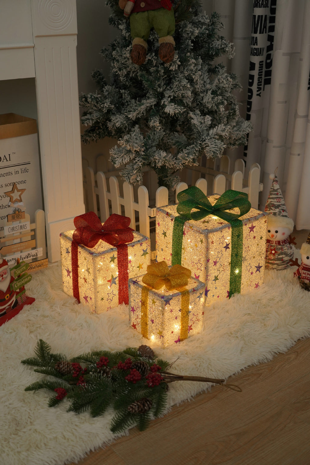 Rainbow Christmas gift box lights showing vibrant holiday illumination