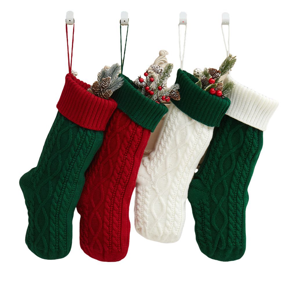 Assorted Christmas stockings showing multiple color combinations available