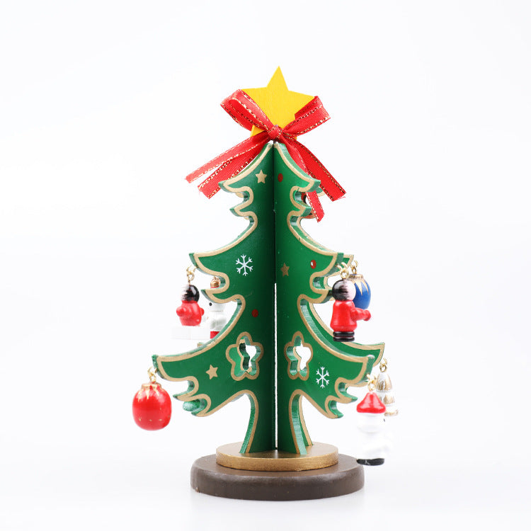 Wooden Christmas tree ornament scene with multiple color options for holiday decorating
