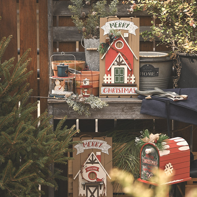 Handcrafted style wooden house Christmas hanging decoration