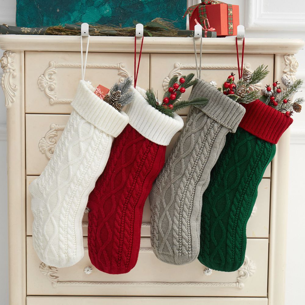 Cozy acrylic fiber Christmas stocking with traditional knit pattern for mantle display