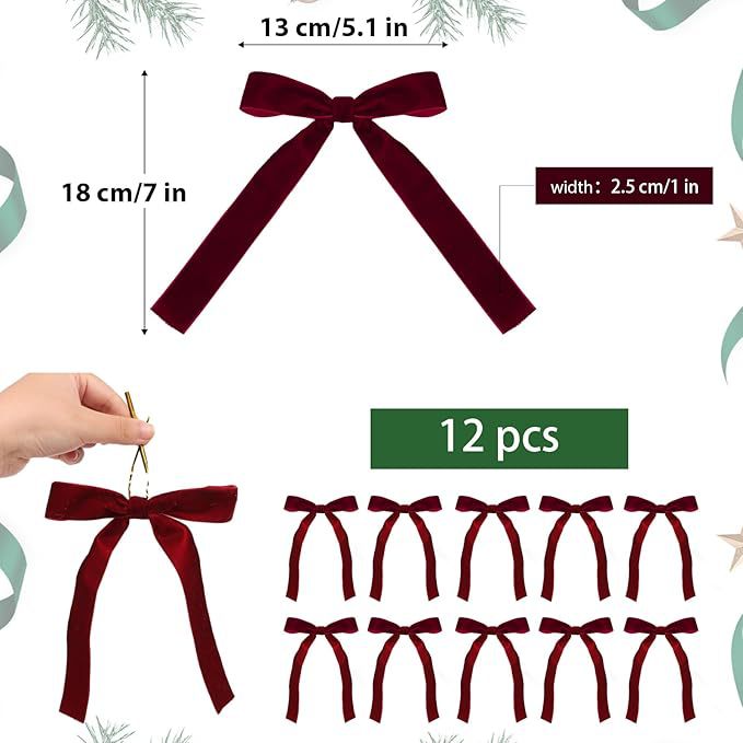 Red velvet bow accent on Christmas tree pendant decoration